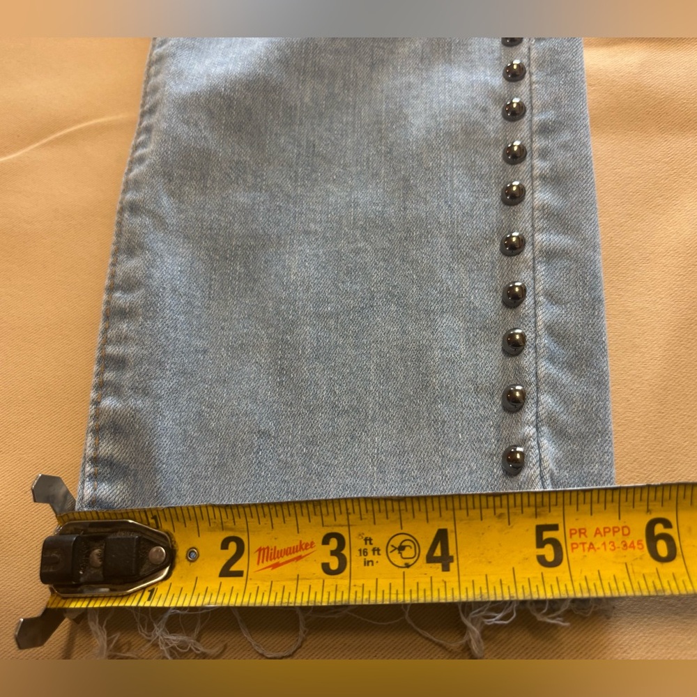Women's Light Blue Distressed Skinny Jeans with Studded Details - Picture 9 of 15